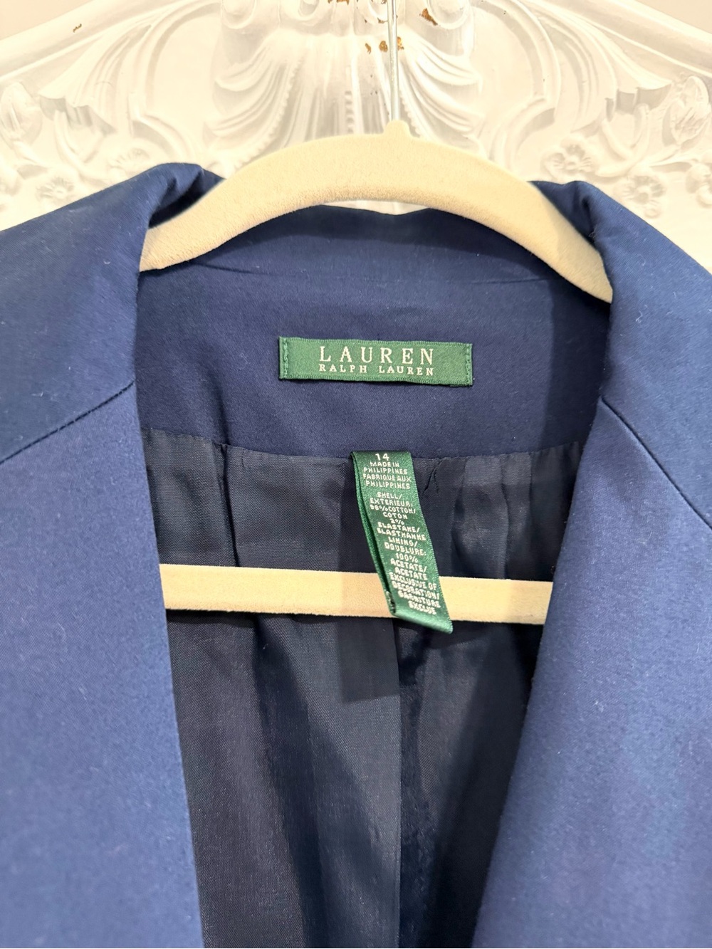 Ralph Lauren Women’s Tonal Embroidered Monogram Logo Navy Blue Blazer - Picture 5 of 5
